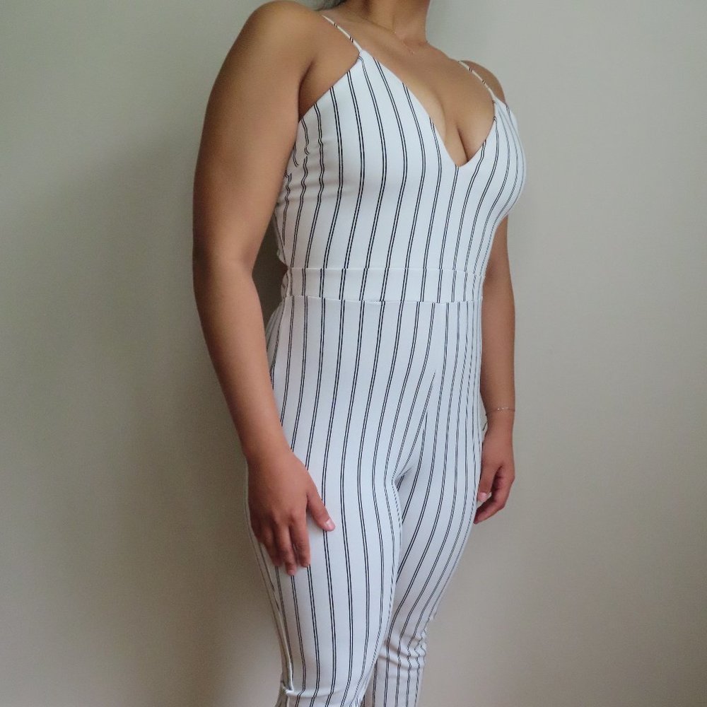 White/Black Pinstripe Jumpsuit